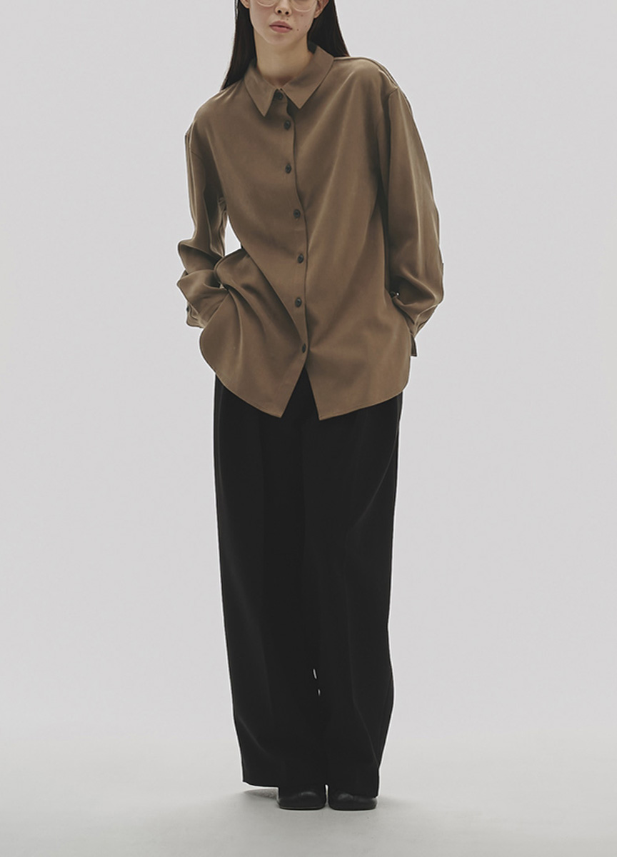 蜜桃緞寬版襯衫